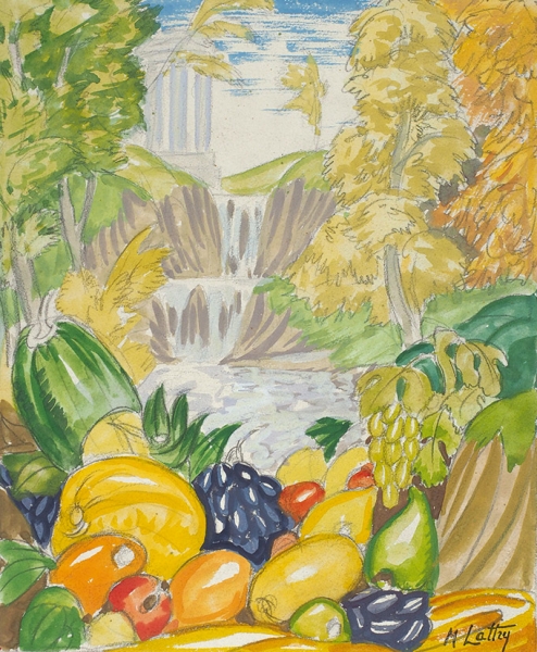 Латри Михаил Пелопидович (1875–1942) «Натюрморт с фруктами». 1930-е. Бумага, графитный карандаш, гуашь, 24x20 см.