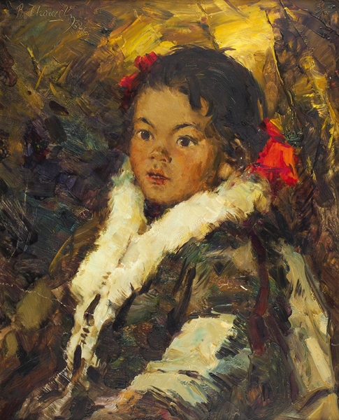 Игошев Владимир Александрович (1921–2007) «Девочка». 1962. Картон, масло, 39,5x32 см (в свету).