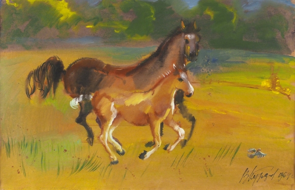 Курдов Валентин Иванович (1905-1989) «Лошадь с жеребенком». 1964. Бумага, акварель, 37x57,5 см (в свету).