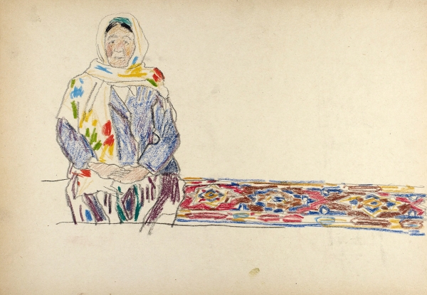 Фридман Карл Шоломович (1926–2001) «Узбекский мотив». 1960-е. Бумага, графитный и цветные карандаши, 28x40,5 см.
