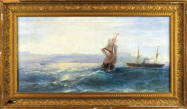 Неизвестный художник «Морской пейзаж». Конец XIX — начало ХХ века. Холст, масло, 32x63,5 см.