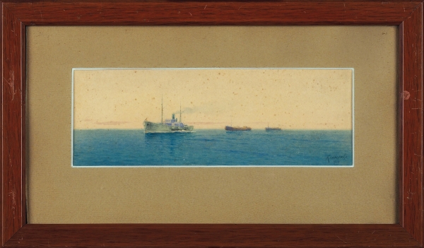 Клименко Филипп Филиппович (1862—после 1917) «Морской пейзаж». 1909. Бумага, акварель, 9x26,3 см (в свету).