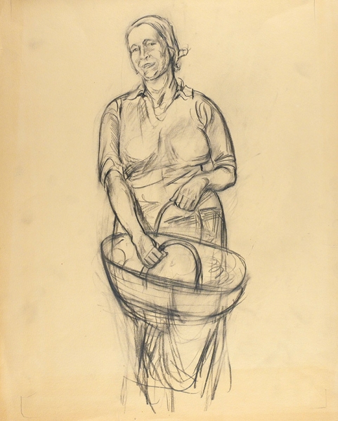 Маторин Михаил Владимирович (1901–1976) «Женщина с корзиной». 1930-е. Бумага, графитный карандаш, 46x35,5 см.