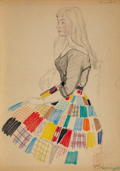 Лившиц Татьяна Исааковна (1925–2010) «Девушка из Финляндии». 1957. Бумага, графитный и цветные карандаши, 28,8x20,4 см.