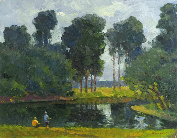 Васецкий Григорий Степанович (род. 1928) «Озеро». 1990. Картон, масло, 39x50 см.
