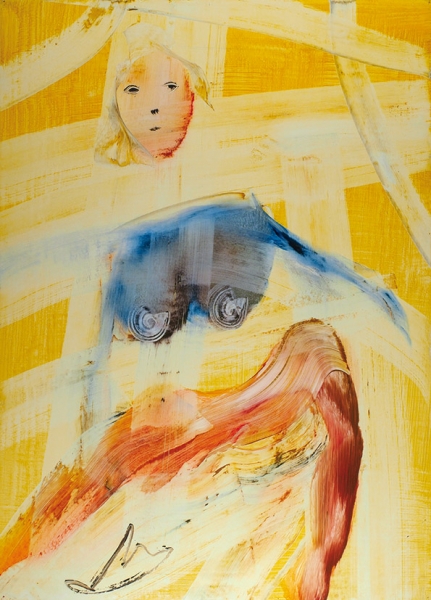 Павленин Михаил (1946–2015) «Девушка на желтом фоне». 2000-е. Бумага, масло, 72x51,5 см.