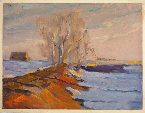 Захаров Иван Иванович (1885–1965) «Зимний пейзаж». 1930-е. Картон, масло, 19,5x25,6 см.