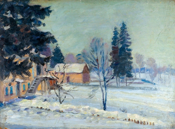 Хрустачев Николай Иванович (1883–1961) «Зима». 1930-е. Фанера, масло, 27x36 см.