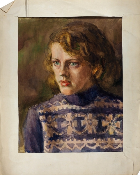 Моторная Анна Викторовна (1908 — не ранее 1988) «Девушка с голубыми глазами». 1967. Бумага, акварель, 37x28,5 см (в свету).
