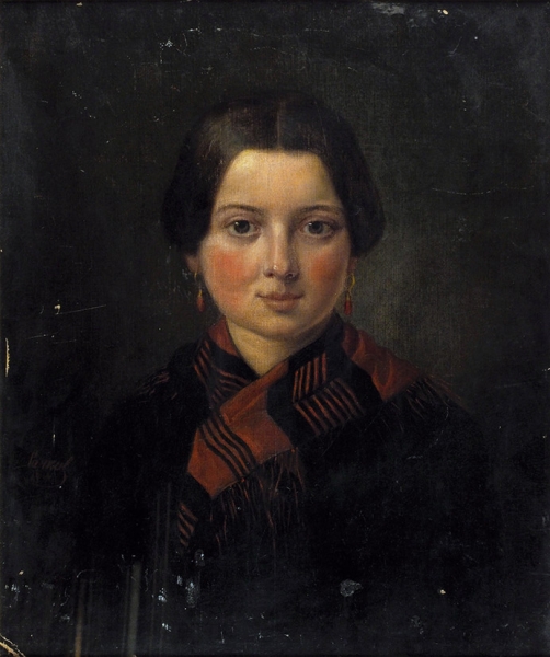 Рачков Николай Ефимович (1825–1895) (?) «Женский портрет». 1876. Холст на картоне, масло, 53x45 см.