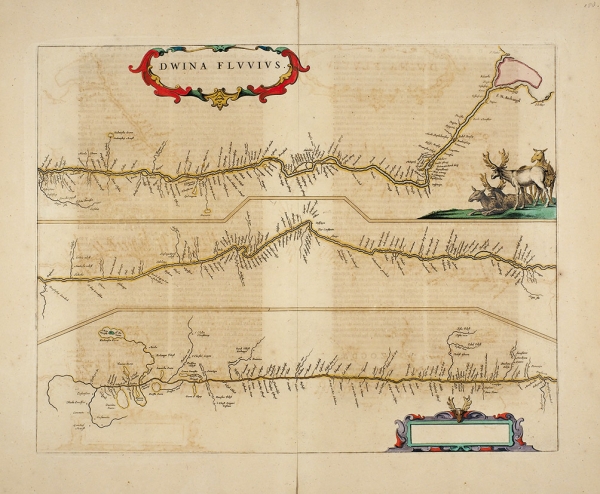 Карта реки Двины / карт. В. Блау. [Dwina flvvivs]. Амстердам, 1664.