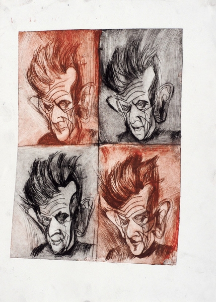 Епифанова Дарья. «Четыре портрета С. Беккета». 2015. [Тираж 1/2] Бумага, офорт. 39x28 см (лист); 29,5x20,6 см (оттиск).