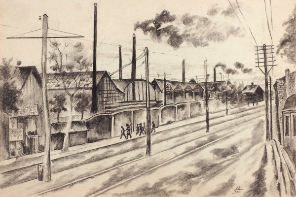 Павлов Семен Андреевич (1893–1941) «Урбанистический пейзаж». 1926. Бумага, пастель, 19,2x28,7 см.