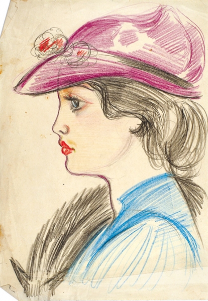 Барто Ростислав Николаевич (1902–1974) «Портрет женщины в шляпе». 1960-е. Бумага, цветные карандаши, 30,5x20,8 см.