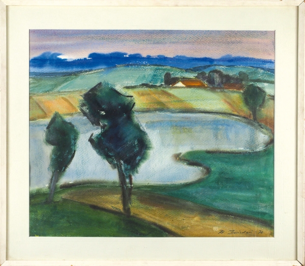 Звиедрис Александр Карлович (1905–1993) «Озеро». 1970. Бумага, смешанная техника, 49x58 см (в свету).