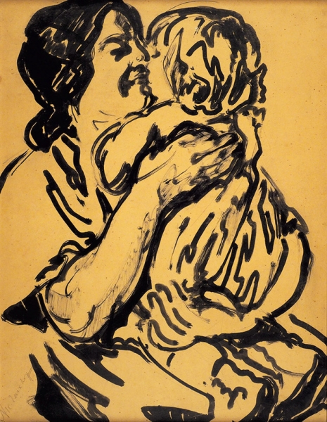 Тархов Николай Александрович (1871 — 1930) «С ребенком на руках». 1907. Бумага на холсте, тушь, кисть, 62x48 см.