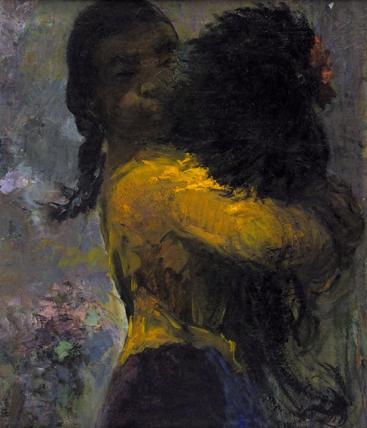 Люмкис Арон Израилевич (1904–1988) «Девочка с черным петухом». 1946. Холст, масло, 47,5x40 см.
