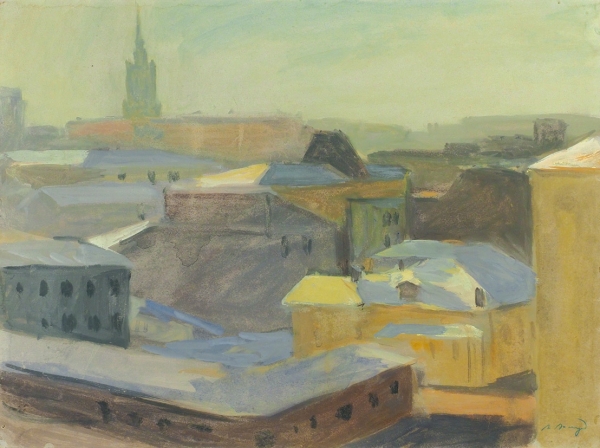 Аксельрод Меер Моисеевич (1902–1970) «Московские крыши». 1950-е. Бумага, гуашь, 45x60,5 см.
