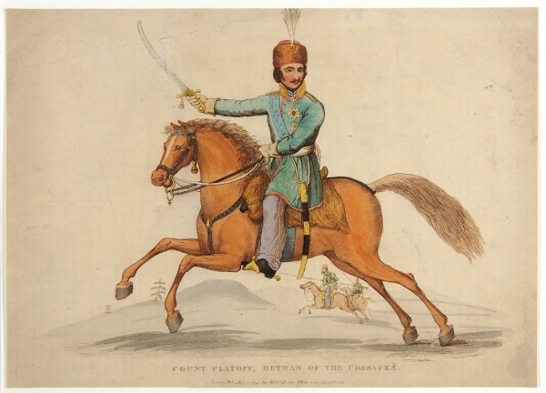 Гравюра: Граф Платов, гетман казаков. [Count Platoff, Hetman of the Cossacks]. London: Richard Evans, 1815.