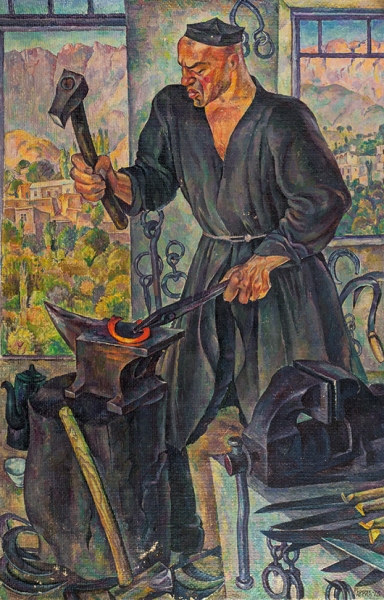 Зильберман Григорий Исаакович (род. 1938) «Кузнец». 1973. Холст, масло, 80x52 см.
