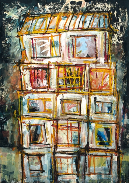 Алфёров Сергей Александрович (1951–2004) «Дом». 1977. Бумага, смешанная техника, 86x61 см.