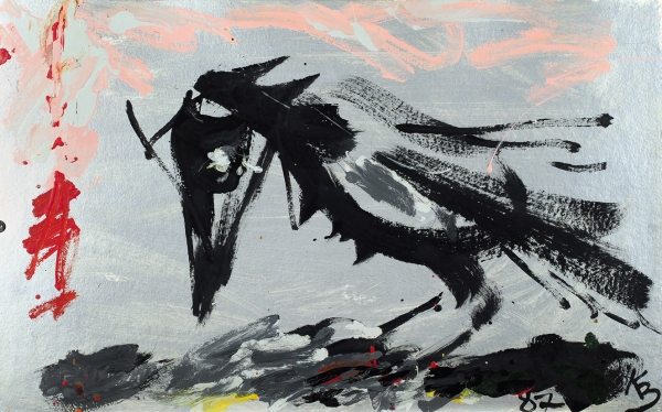 Казарин Виктор Семенович (род. 1948) «Ворона». 1987. Картон, смешанная техника, 49,5x79,5 см.