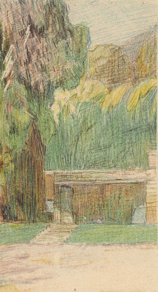 Шевченко Александр Васильевич (1883–1948) «Пейзаж. Париж». 1900-е. Картон, цветные карандаши, 13,5x7,5 см.