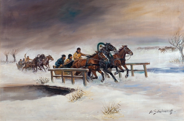 Шелоумов Афанасий Иванович (1892–1983) «Тройка». 1970-е. Холст, масло, 60,5x90 см.