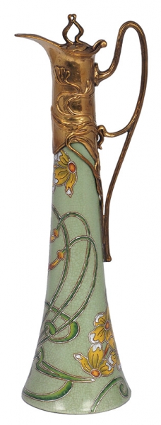 Кувшин с крышкой в стиле ар-нуво. Вена, 1930-е гг. Фаянс, бронза; литье, ручная роспись.