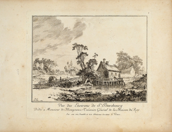 Лепренс (Le Prince) Жан-Батист (1734–1781) «Вид на окрестности Санкт-Петербурга». 1764. Бумага, офорт, 24x31 см (лист), 19,5x22 см (оттиск).