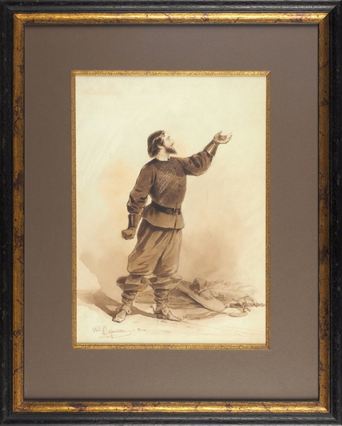 Чернышёв Алексей Филиппович (1824 (1827) — 1863) «Кавалер». 1851. Бумага, графитный карандаш, сепия, мел, 33x23,5 см.