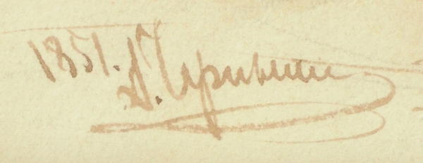 Чернышёв Алексей Филиппович (1824 (1827) — 1863) «Кавалер». 1851. Бумага, графитный карандаш, сепия, мел, 33x23,5 см.