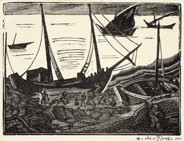 Митрохин Дмитрий Исидорович (1883–1973) «У моря». 1930-е. Бумага, ксилография, 10,3x13,7 см (лист в свету).