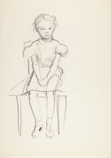 Коцубей Татьяна Григорьевна (1915–1996) «Сидящая девочка». 1960-е — 1970-е. Бумага, карандаш, 28,6x20,2 см.