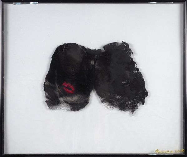 Белова Анастасия. «Оттиск». 2010. Полимер, акрил. 54x63 см. Оформлена (двойное стекло и багет).