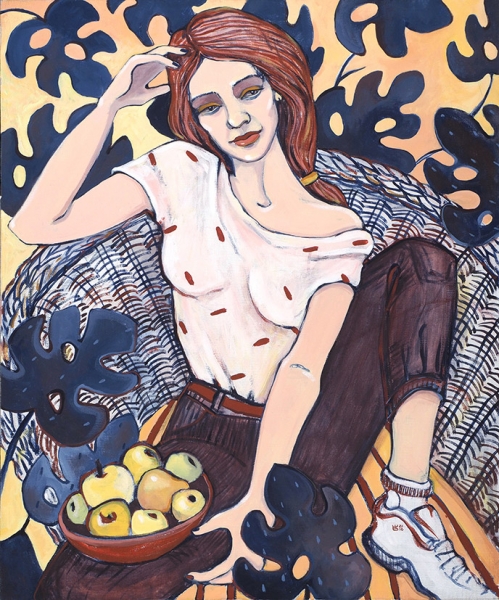 Позитивная Зинаида. «Ева и килограмм яблок». 2016. Акрил, холст. 115x95 см.