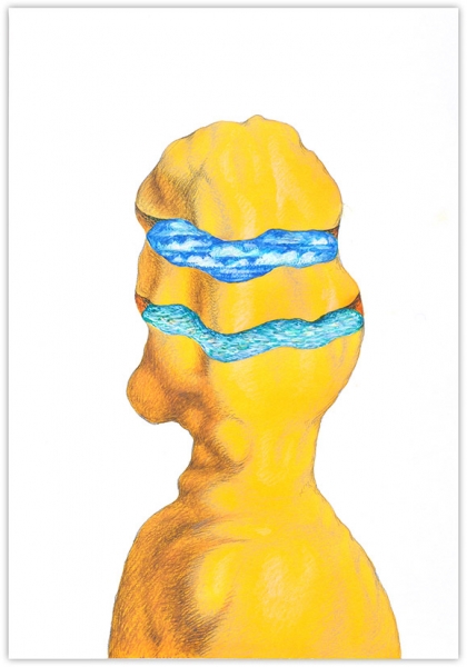 Рогатов Павел. «Желтый абстрактный портрет» 2020. Акварель, цветные карандаши. 30x21 см.