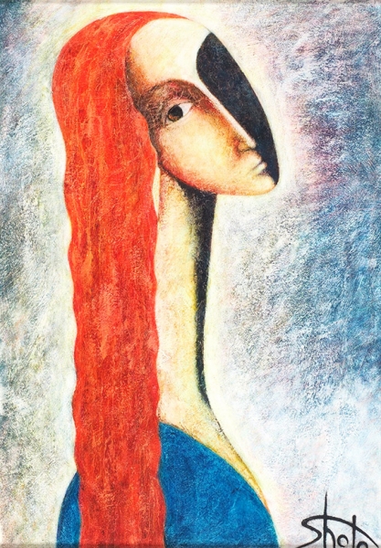 Хачатрян Карен (Шото). «Рыжая женщина». 2017. Оргалит, масляная пастель. 39x28 см. Рама.