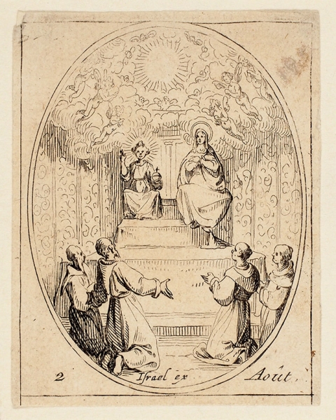 Калло (Callot) Жак (ок. 1592 — 1635) «Август». Лист № 2 из серии «Календарь святых». После 1635. Бумага, офорт, 6,5x5 см (лист).