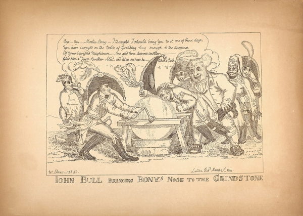 Неизвестный литограф «John Bull bringing Bony’s Nose to the Grindstone». 1814. Бумага, литография, 33,3x46,8 см.