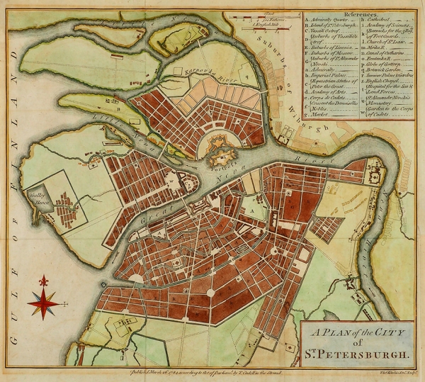 План города Санкт-Петербурга / грав. Т. Китчин. [На англ. яз.] Лондон: Т. Кэделл, 26 марта 1784 г.