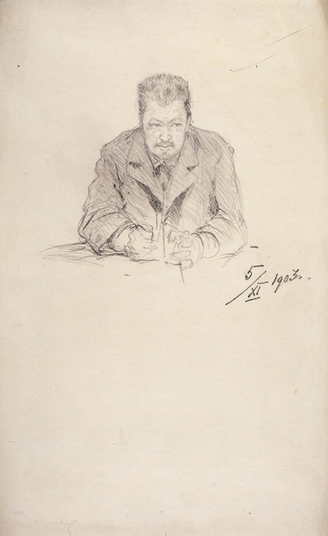 Маковский Владимир Егорович (1846–1920) «Мужской портрет». 1903. Бумага, графитный карандаш, 35,5x22,3 см.