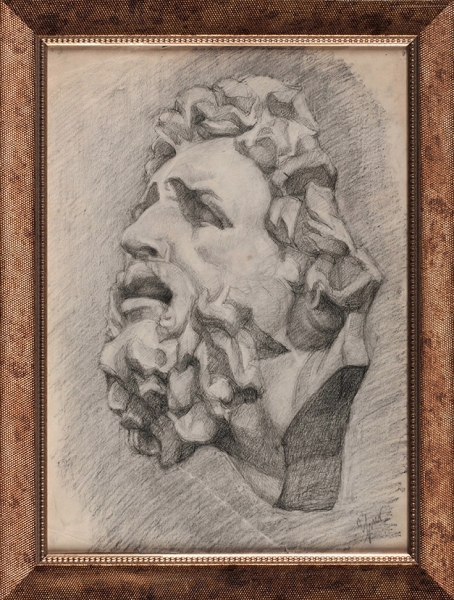 Ульянов Николай Павлович (1875–1949) «Маска Лаокоона». 1890-е. Бумага, графитный карандаш, 41x29 см (в свету).