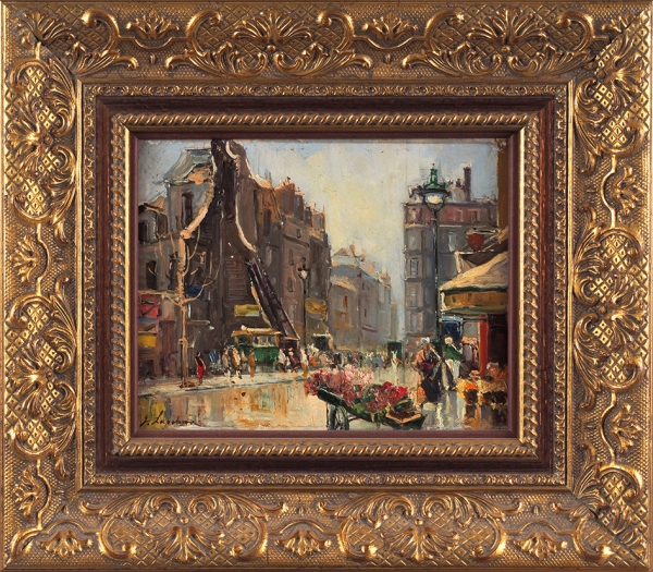 Лапшин Георгий Александрович (1885–1950) «Цветочный рынок». 1930-е. Доска, масло, 18,5x23 см.