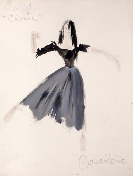 Бушен Дмитрий Дмитриевич (1893–1993) Эскиз женского костюма к балету «Клэр». 1955. Бумага, смешанная техника, 31,8x24 см.