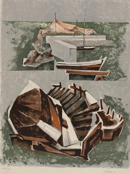 Крали Туллио (Tullio Crali) (1910–2000) «Гавань (Harbor)». 1960-е-1970-е. Бумага, автолитография, 50x38,8 см (лист).