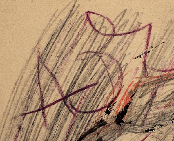 Зверев Анатолий Тимофеевич (1931–1986) «Женский портрет». 1975. Бумага, цветные карандаши, тушь, перо, 59x40,7 см.