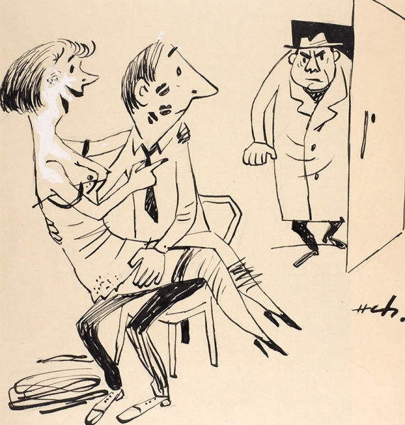 [Мастера польской карикатуры] Неизвестный художник «Конфуз». 1970-е — 1980-е. Бумага, тушь, белила, 29,5x21 см.