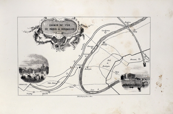 Поезда удовольствия. Туристическая железная дорога из Парижа в Версаль. [Les Trains de Plaisir. Le Touriste en Chemin de Fer. Ligne de Paris à Versailles. На фр. яз.]. Париж: R. Lebrasseur, [1845].