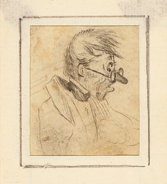 Орловский Александр Осипович (1777–1832) Шарж. Первая четверть XIX века. Бумага, графитный карандаш, 7,5x6,5 см (в свету).
